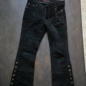 Vintage Mudd Jeans Leather/Suede Flare Pants Y2k 27 x 32 Black Bellbottoms Low